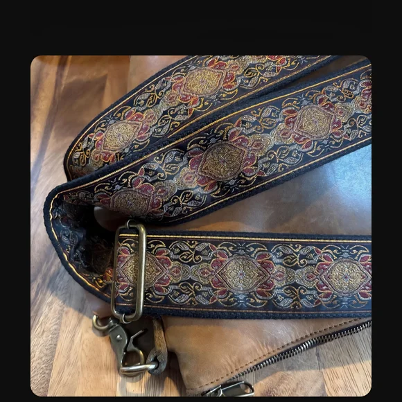 Embroidered Adjustable Guitar Strap For Purse - Black, Brown and Gold - Picture 6 of 10